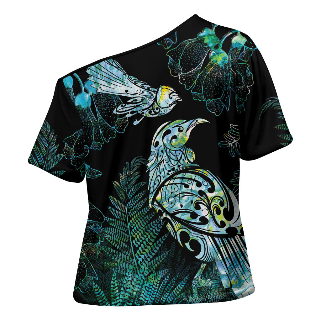 Aotearoa Maori Mahuru Cross Shoulder Shirt Spring Time - Paua Shell Green LT7 - Polynesian Pride