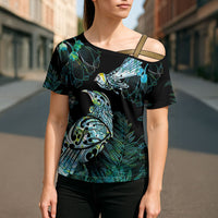 Aotearoa Maori Mahuru Cross Shoulder Shirt Spring Time - Paua Shell Green LT7 - Polynesian Pride