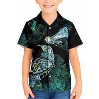 Aotearoa Maori Mahuru Kid Hawaiian Shirt Spring Time - Paua Shell Green LT7 Kid Black - Polynesian Pride