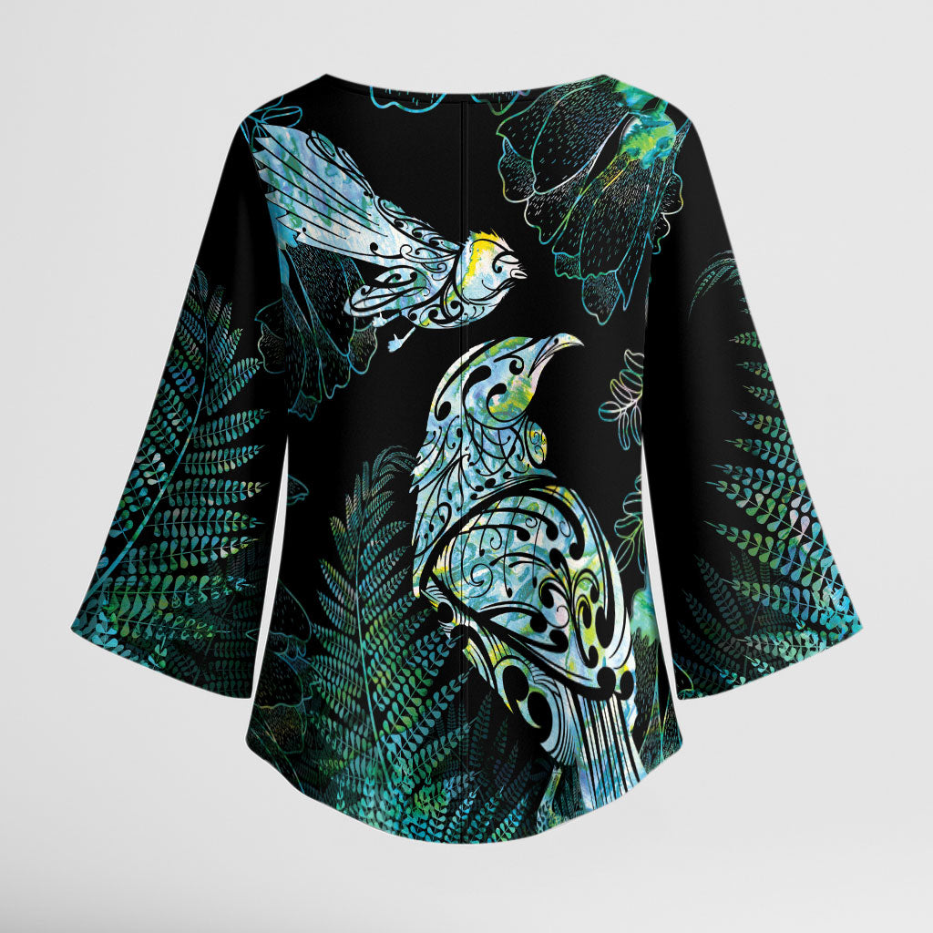 Aotearoa Maori Mahuru Kimono Sleeve Blouse Spring Time - Paua Shell Green LT7 - Polynesian Pride