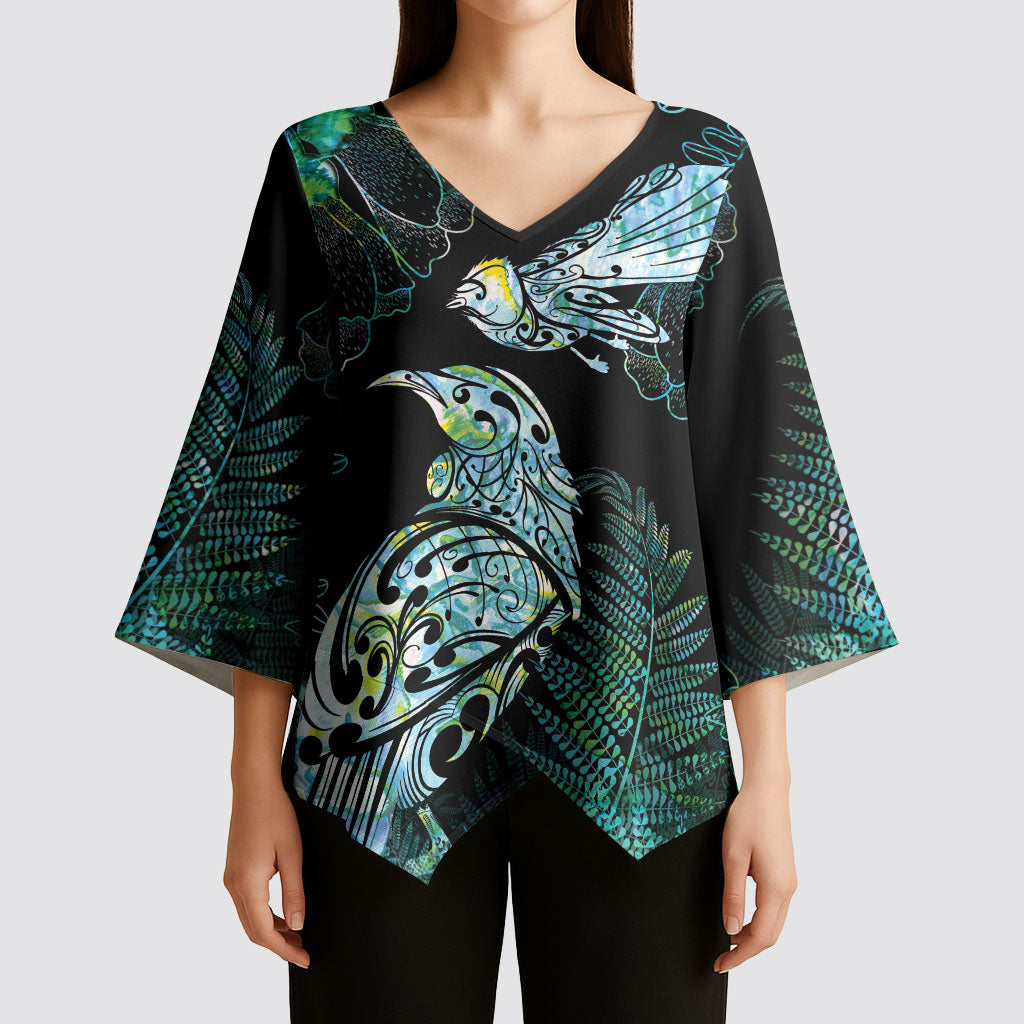 Aotearoa Maori Mahuru Kimono Sleeve Blouse Spring Time - Paua Shell Green LT7 - Polynesian Pride