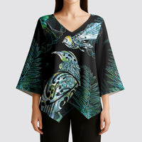 Aotearoa Maori Mahuru Kimono Sleeve Blouse Spring Time - Paua Shell Green LT7 - Polynesian Pride
