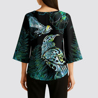 Aotearoa Maori Mahuru Kimono Sleeve Blouse Spring Time - Paua Shell Green LT7 - Polynesian Pride