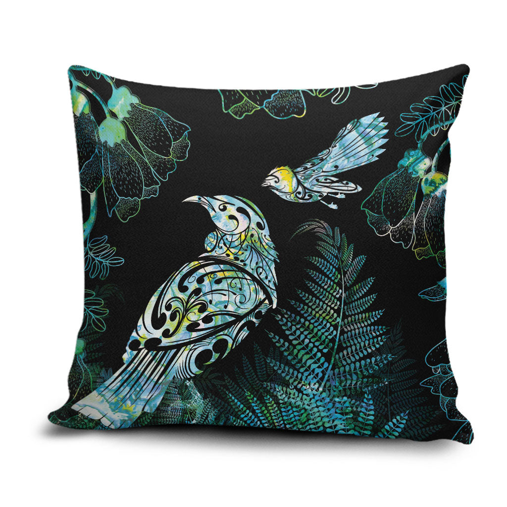 Aotearoa Maori Mahuru Pillow Cover Spring Time - Paua Shell Green LT7 Black - Polynesian Pride