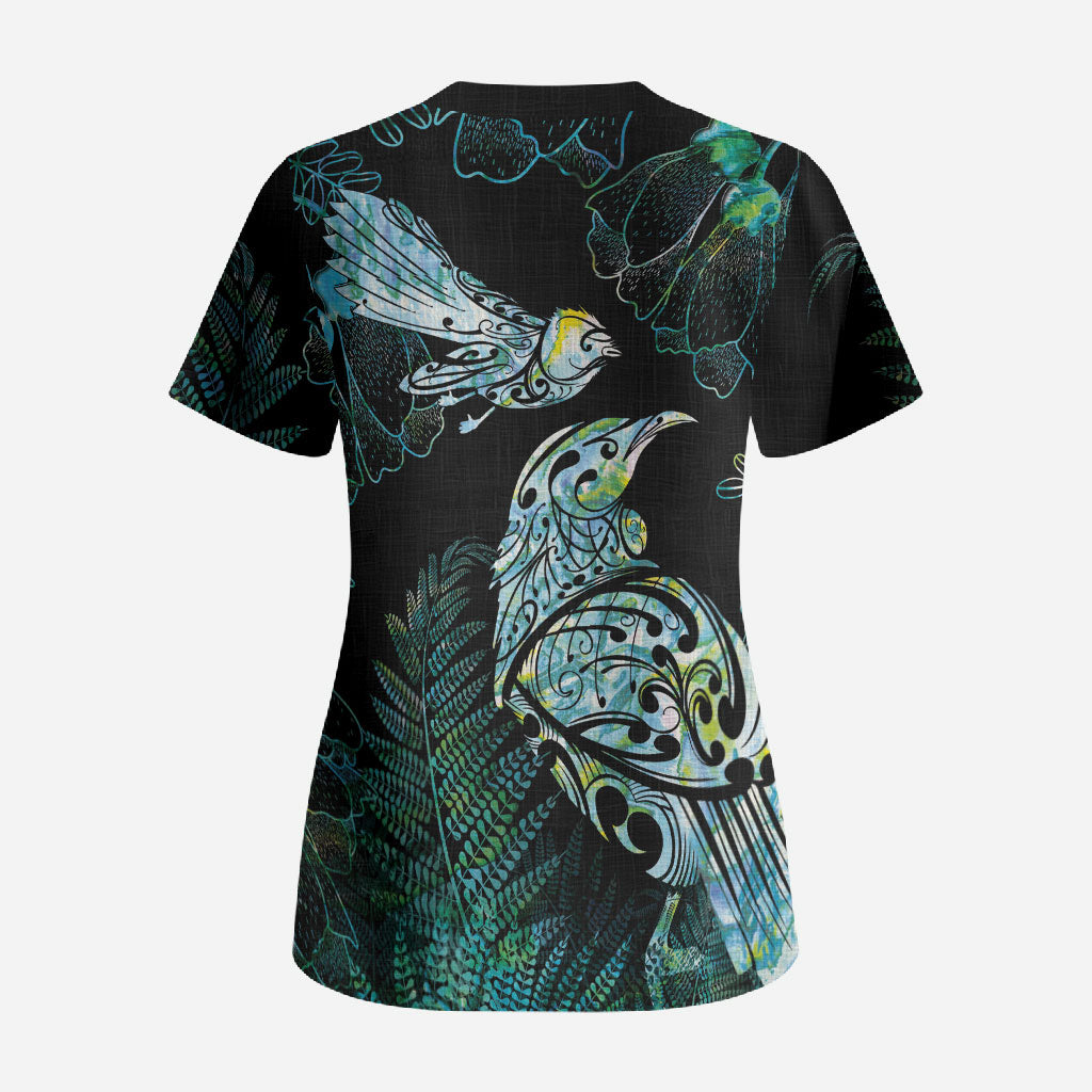 Aotearoa Maori Mahuru Scrub Top Spring Time - Paua Shell Green LT7 - Polynesian Pride