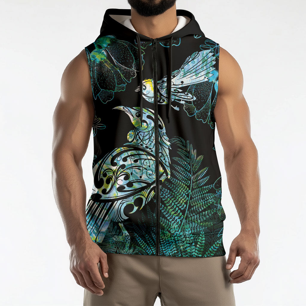Aotearoa Maori Mahuru Sleeveless Zip Hoodie Spring Time - Paua Shell Green LT7 - Polynesian Pride