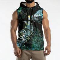 Aotearoa Maori Mahuru Sleeveless Zip Hoodie Spring Time - Paua Shell Green LT7 - Polynesian Pride