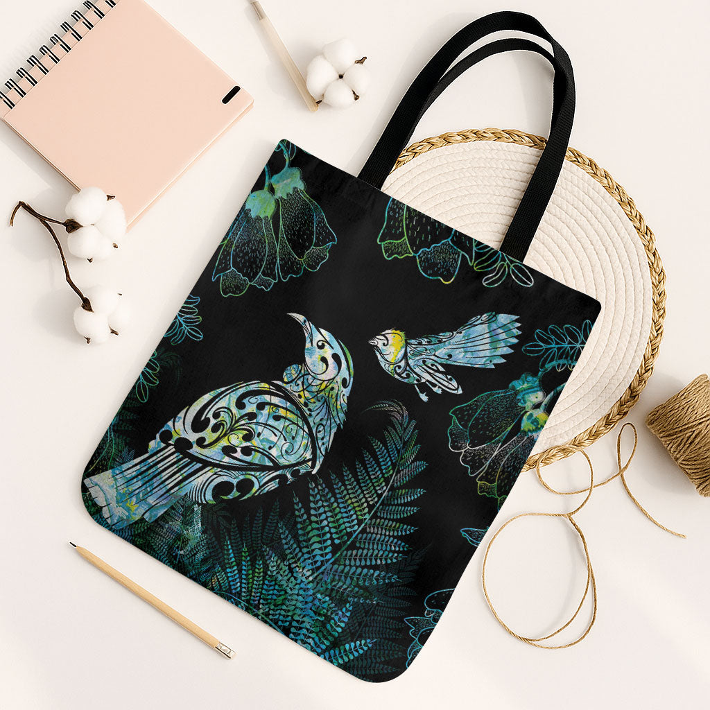 Aotearoa Maori Mahuru Tote Bag Spring Time - Paua Shell Green LT7 Black Strap One Size Black - Polynesian Pride