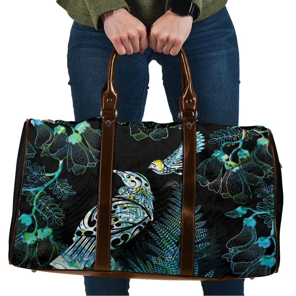 Aotearoa Maori Mahuru Travel Bag Spring Time - Paua Shell Green LT7 Black - Polynesian Pride