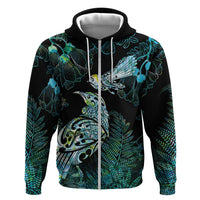 Aotearoa Maori Mahuru Zip Hoodie Spring Time - Paua Shell Green LT7 Zip Hoodie Black - Polynesian Pride