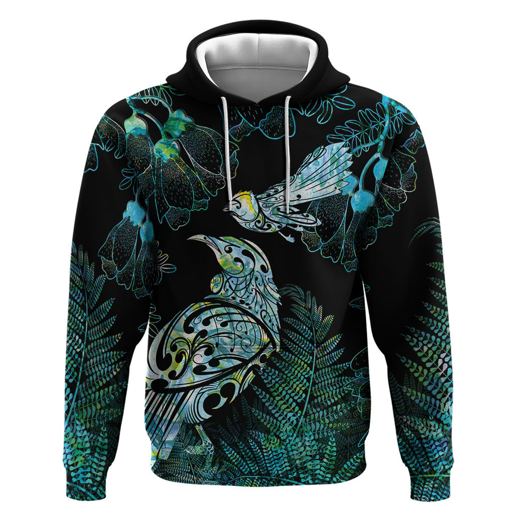 Aotearoa Maori Mahuru Zip Hoodie Spring Time - Paua Shell Green LT7 Pullover Hoodie Black - Polynesian Pride