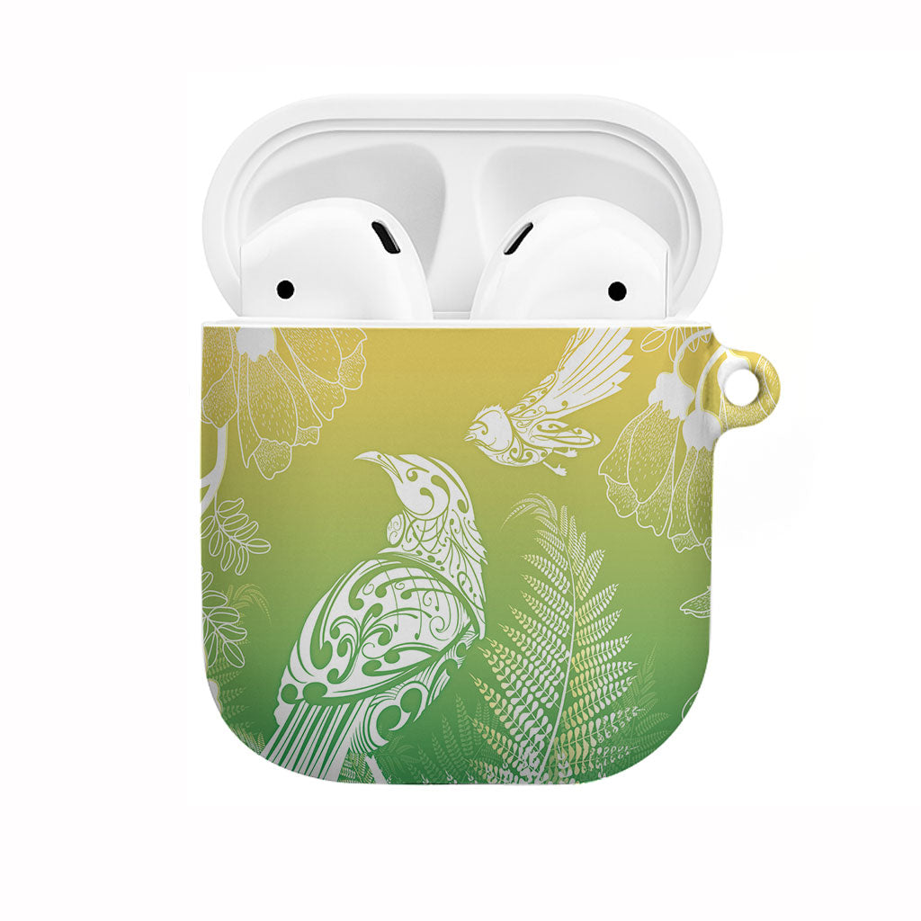 Aotearoa Maori Mahuru Tui With Pikawakawa AirPods Case Spring Time LT7 Green - Polynesian Pride
