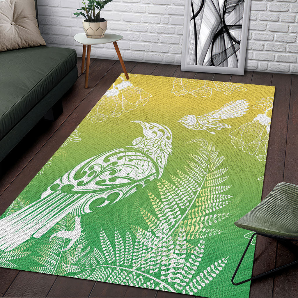 Aotearoa Maori Mahuru Tui With Pikawakawa Area Rug Spring Time LT7 Green - Polynesian Pride