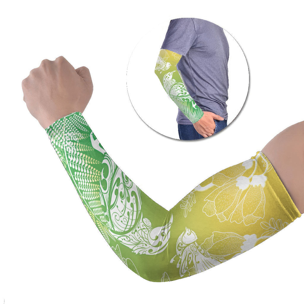 Aotearoa Maori Mahuru Tui With Pikawakawa Arm Sleeves Spring Time LT7 Set of 2 Green - Polynesian Pride