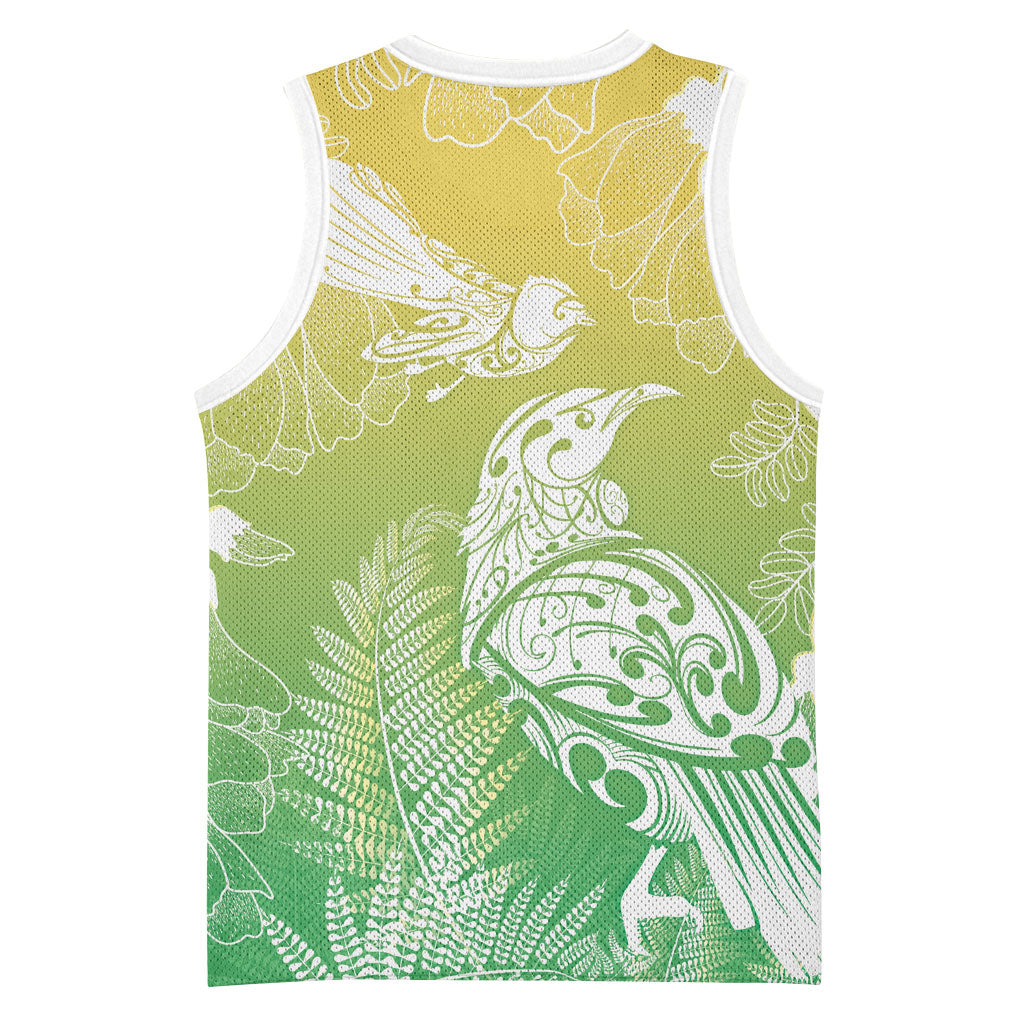 Aotearoa Maori Mahuru Tui With Pikawakawa Basketball Jersey Spring Time LT7 - Polynesian Pride
