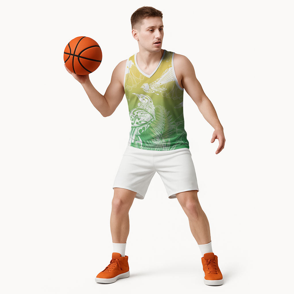 Aotearoa Maori Mahuru Tui With Pikawakawa Basketball Jersey Spring Time LT7 - Polynesian Pride