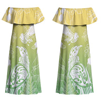 Aotearoa Maori Mahuru Tui With Pikawakawa Couples Matching Off Shoulder Maxi Dress and Long Sleeve Button Shirt Spring Time LT7 - Polynesian Pride