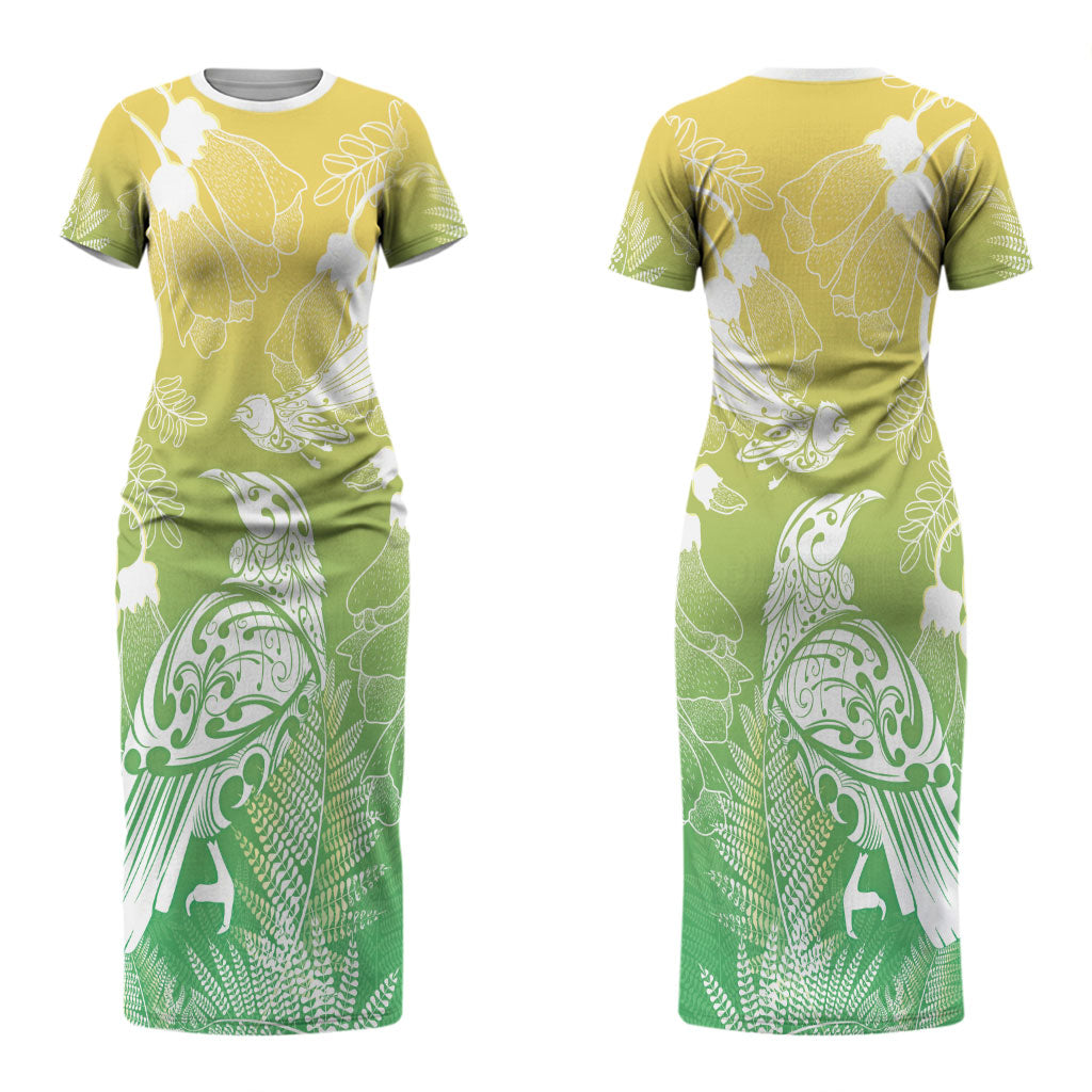 Aotearoa Maori Mahuru Tui With Pikawakawa Couples Matching Short Sleeve Bodycon Dress and Hawaiian Shirt Spring Time LT7 - Polynesian Pride