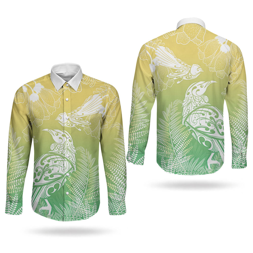 Aotearoa Maori Mahuru Tui With Pikawakawa Couples Matching Short Sleeve Bodycon Dress and Long Sleeve Button Shirt Spring Time LT7 - Polynesian Pride