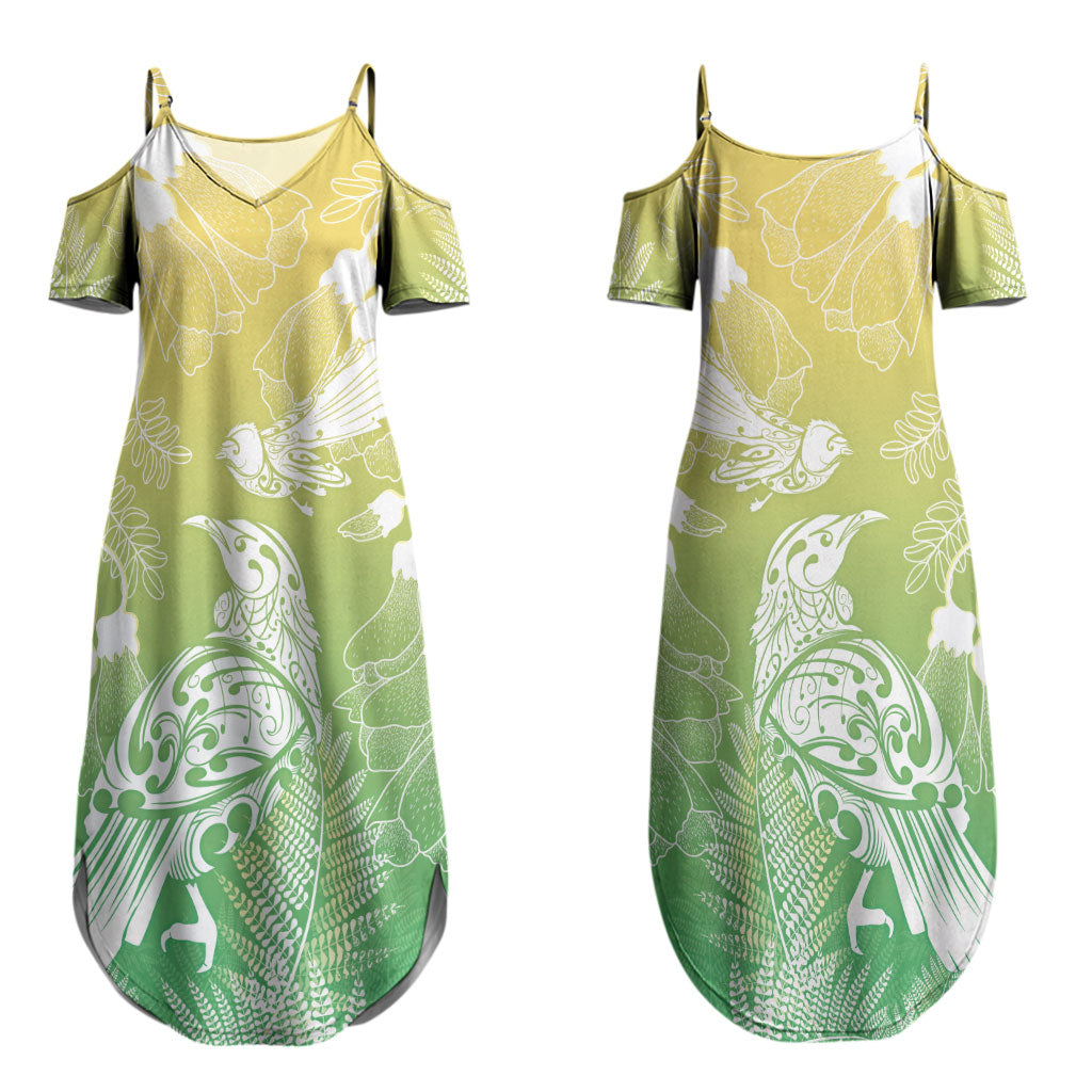 Aotearoa Maori Mahuru Tui With Pikawakawa Couples Matching Summer Maxi Dress and Long Sleeve Button Shirt Spring Time LT7 - Polynesian Pride