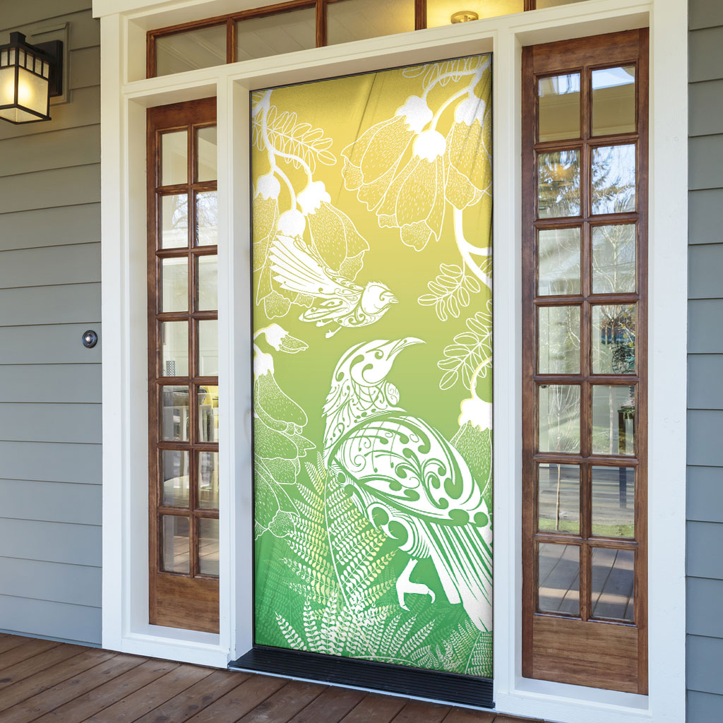 Aotearoa Maori Mahuru Tui With Pikawakawa Door Cover Spring Time LT7 - Polynesian Pride