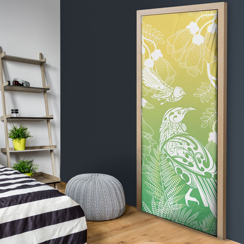 Aotearoa Maori Mahuru Tui With Pikawakawa Door Cover Spring Time LT7 - Polynesian Pride