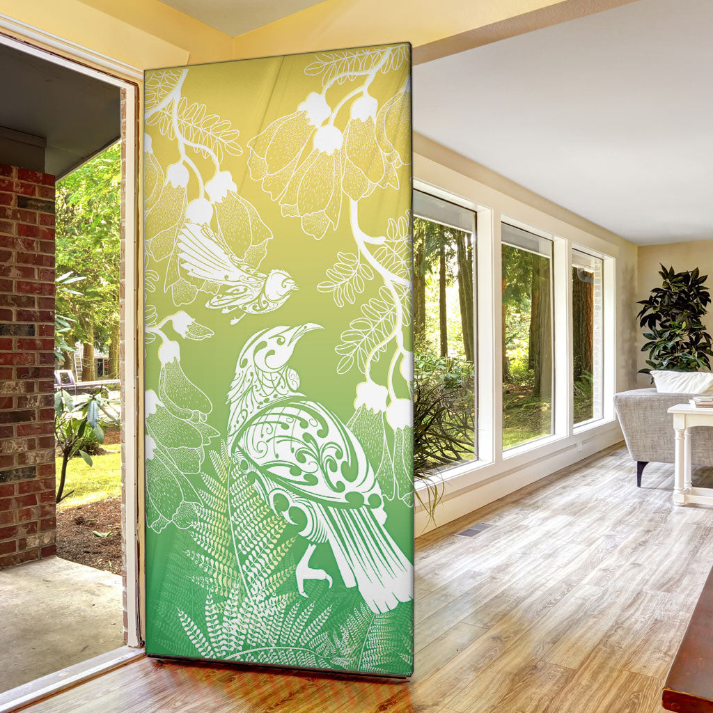 Aotearoa Maori Mahuru Tui With Pikawakawa Door Cover Spring Time LT7 - Polynesian Pride