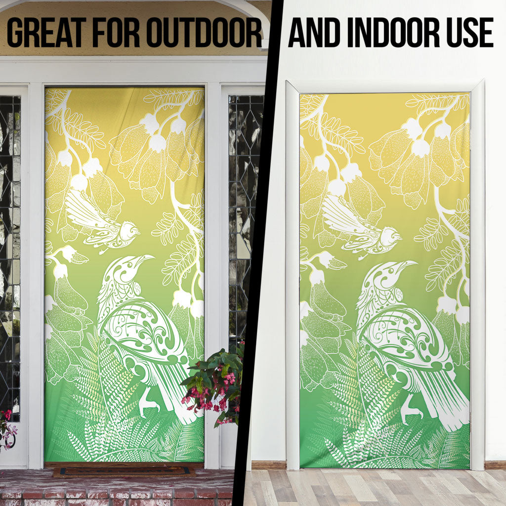 Aotearoa Maori Mahuru Tui With Pikawakawa Door Cover Spring Time LT7 - Polynesian Pride
