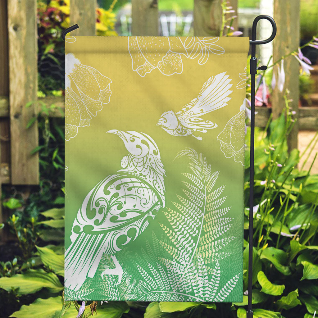 Aotearoa Maori Mahuru Tui With Pikawakawa Garden Flag Spring Time LT7 Garden Flag Green - Polynesian Pride