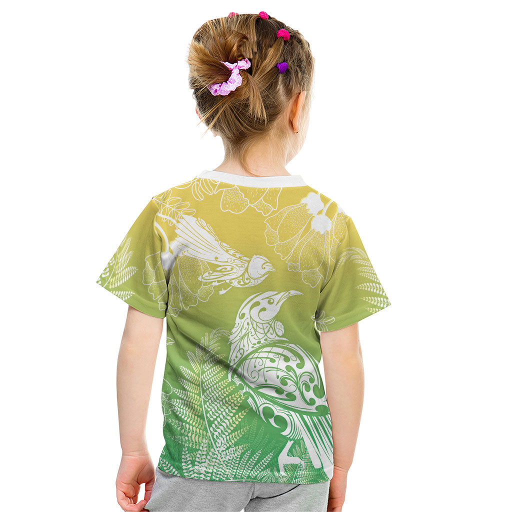 Aotearoa Maori Mahuru Tui With Pikawakawa Kid T Shirt Spring Time LT7 - Polynesian Pride