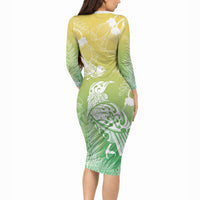 Aotearoa Maori Mahuru Tui With Pikawakawa Long Sleeve Bodycon Dress Spring Time LT7 - Polynesian Pride