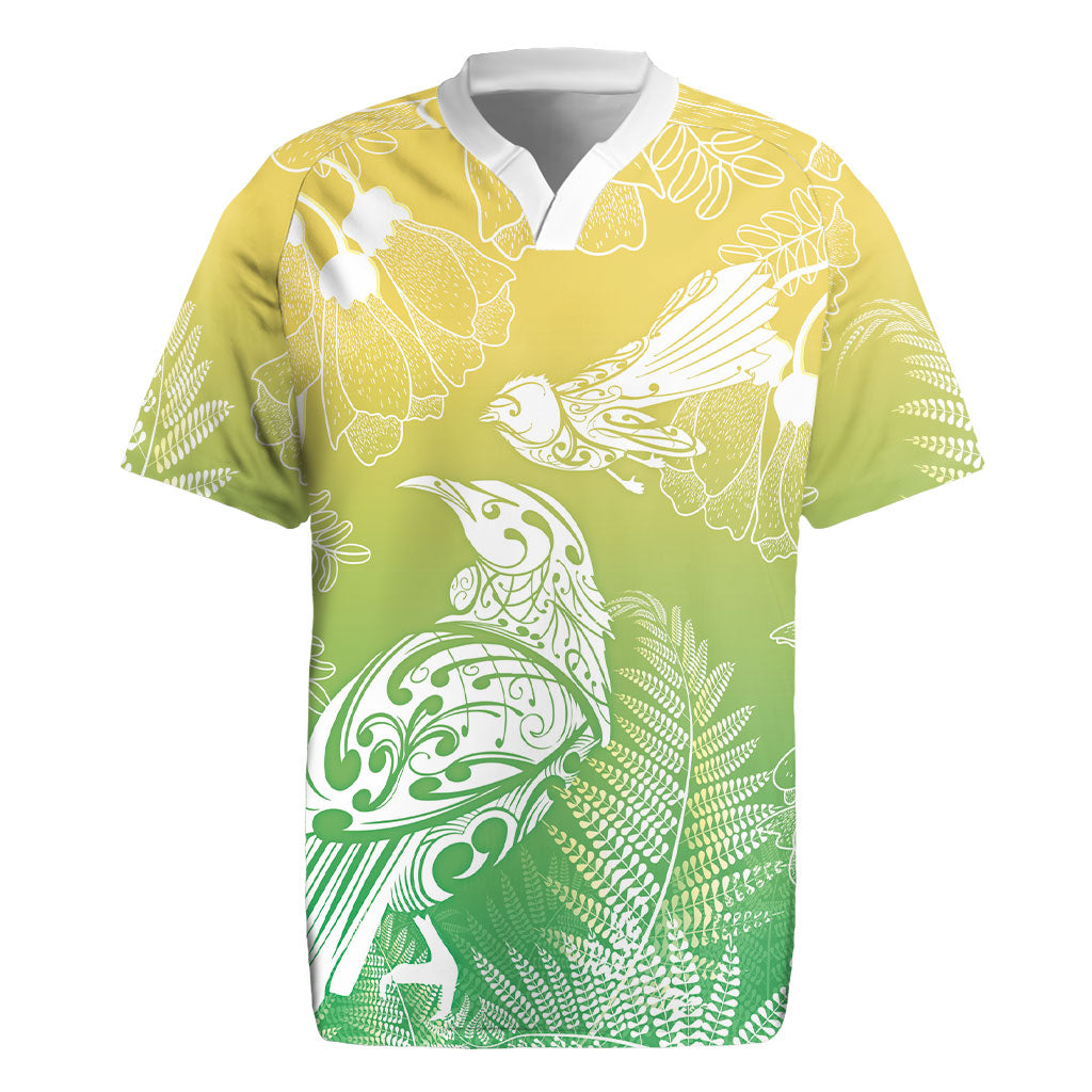 Aotearoa Maori Mahuru Tui With Pikawakawa Rugby Jersey Spring Time LT7 Green - Polynesian Pride