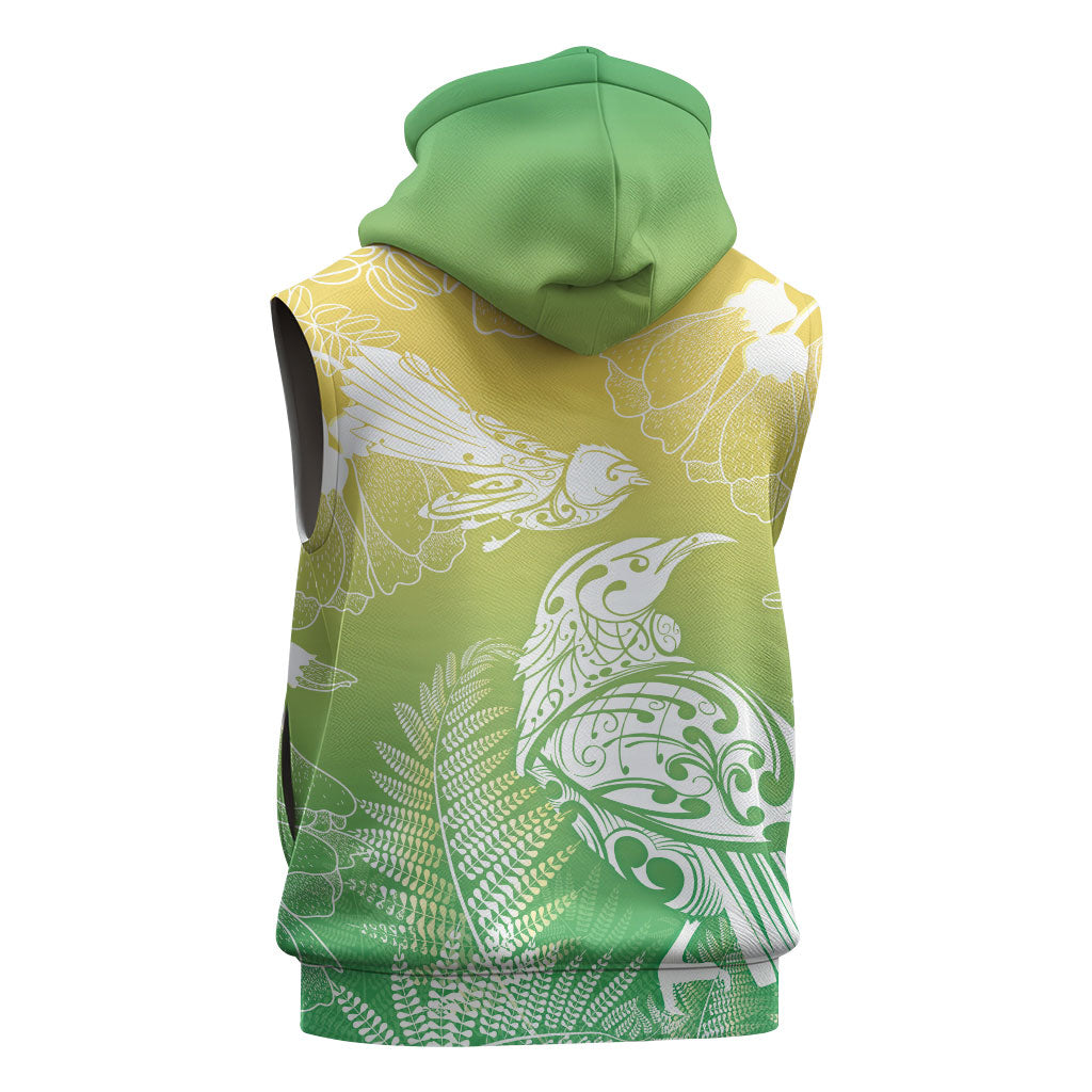 Aotearoa Maori Mahuru Tui With Pikawakawa Sleeveless Hoodie Spring Time LT7 - Polynesian Pride