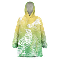 Aotearoa Maori Mahuru Tui With Pikawakawa Wearable Blanket Hoodie Spring Time LT7 One Size Green - Polynesian Pride