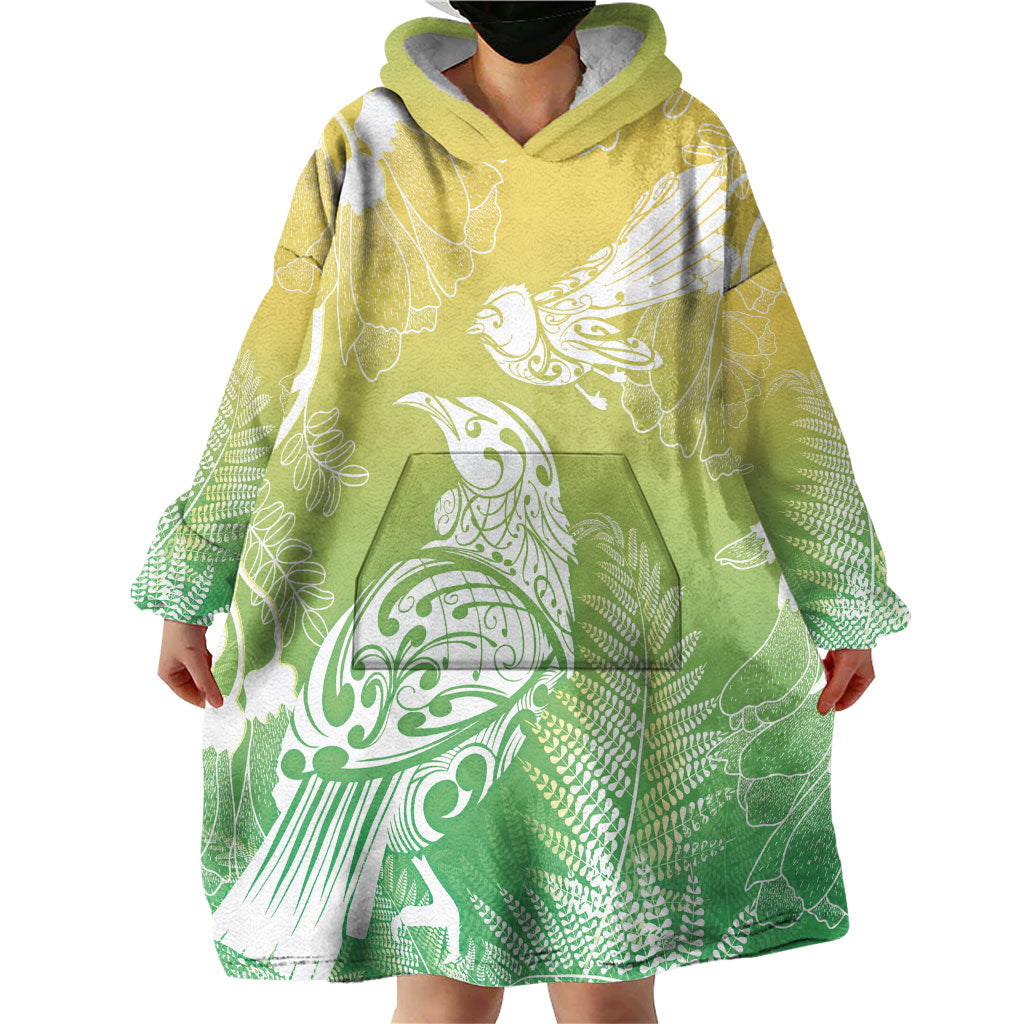 Aotearoa Maori Mahuru Tui With Pikawakawa Wearable Blanket Hoodie Spring Time LT7 - Polynesian Pride