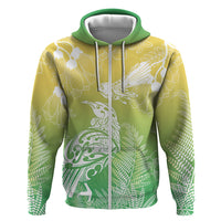 Aotearoa Maori Mahuru Tui With Pikawakawa Zip Hoodie Spring Time LT7 Zip Hoodie Green - Polynesian Pride