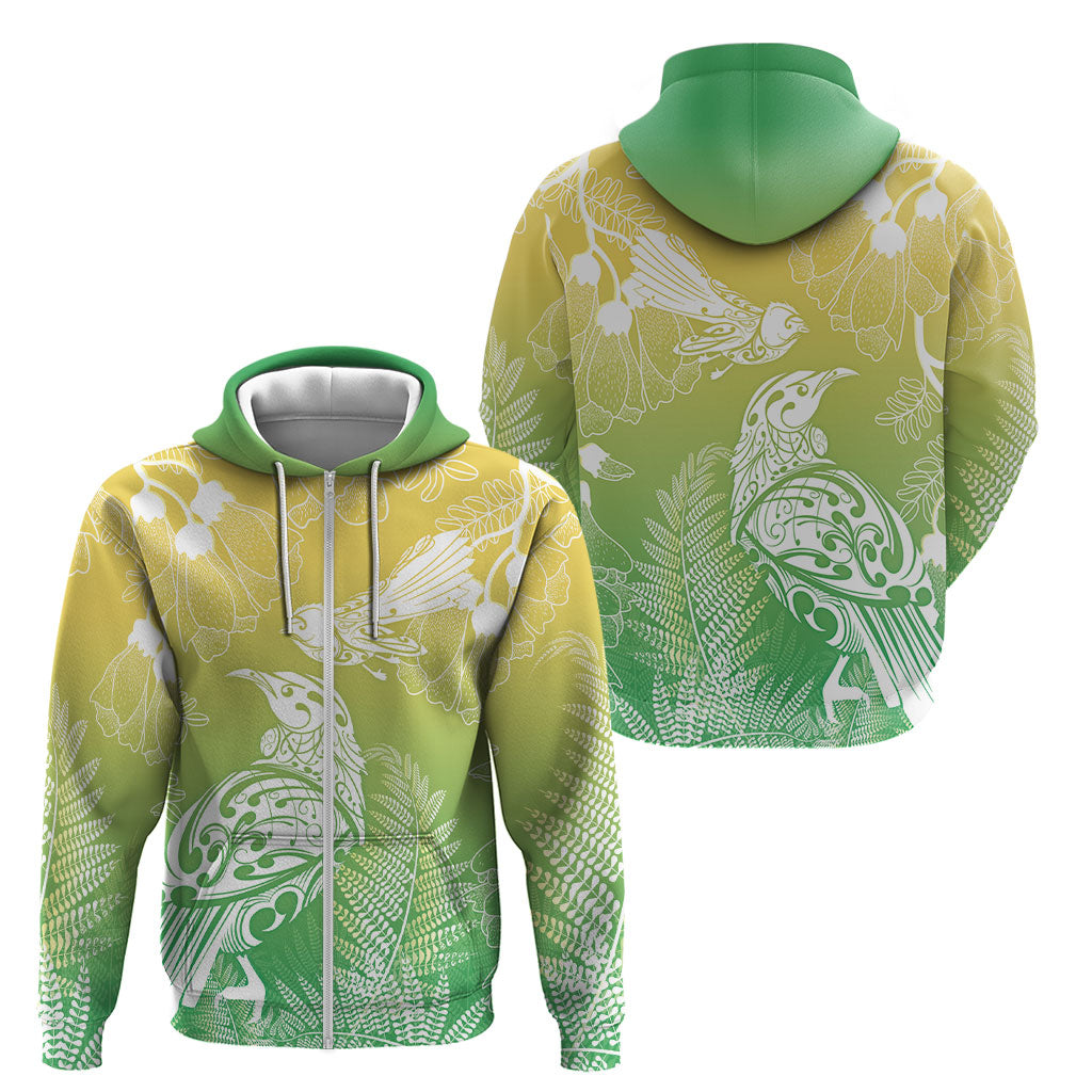 Aotearoa Maori Mahuru Tui With Pikawakawa Zip Hoodie Spring Time LT7 - Polynesian Pride