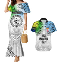 Personalised Malampa Fiji Day Couples Matching Mermaid Dress and Hawaiian Shirt Gradient Style LT7 White - Polynesian Pride