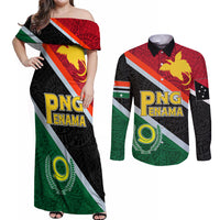 Personalised Penama and Papua New Guinea Day Couples Matching Off Shoulder Maxi Dress and Long Sleeve Button Shirts Emblem Mix Style LT7 Colorful - Polynesian Pride