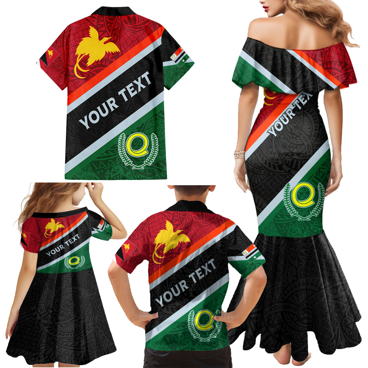 Personalised Penama and Papua New Guinea Day Family Matching Mermaid Dress and Hawaiian Shirt Emblem Mix Style LT7 - Polynesian Pride
