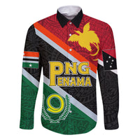 Personalised Penama and Papua New Guinea Day Family Matching Off Shoulder Long Sleeve Dress and Hawaiian Shirt Emblem Mix Style LT7 Dad's Shirt - Long Sleeve Colorful - Polynesian Pride