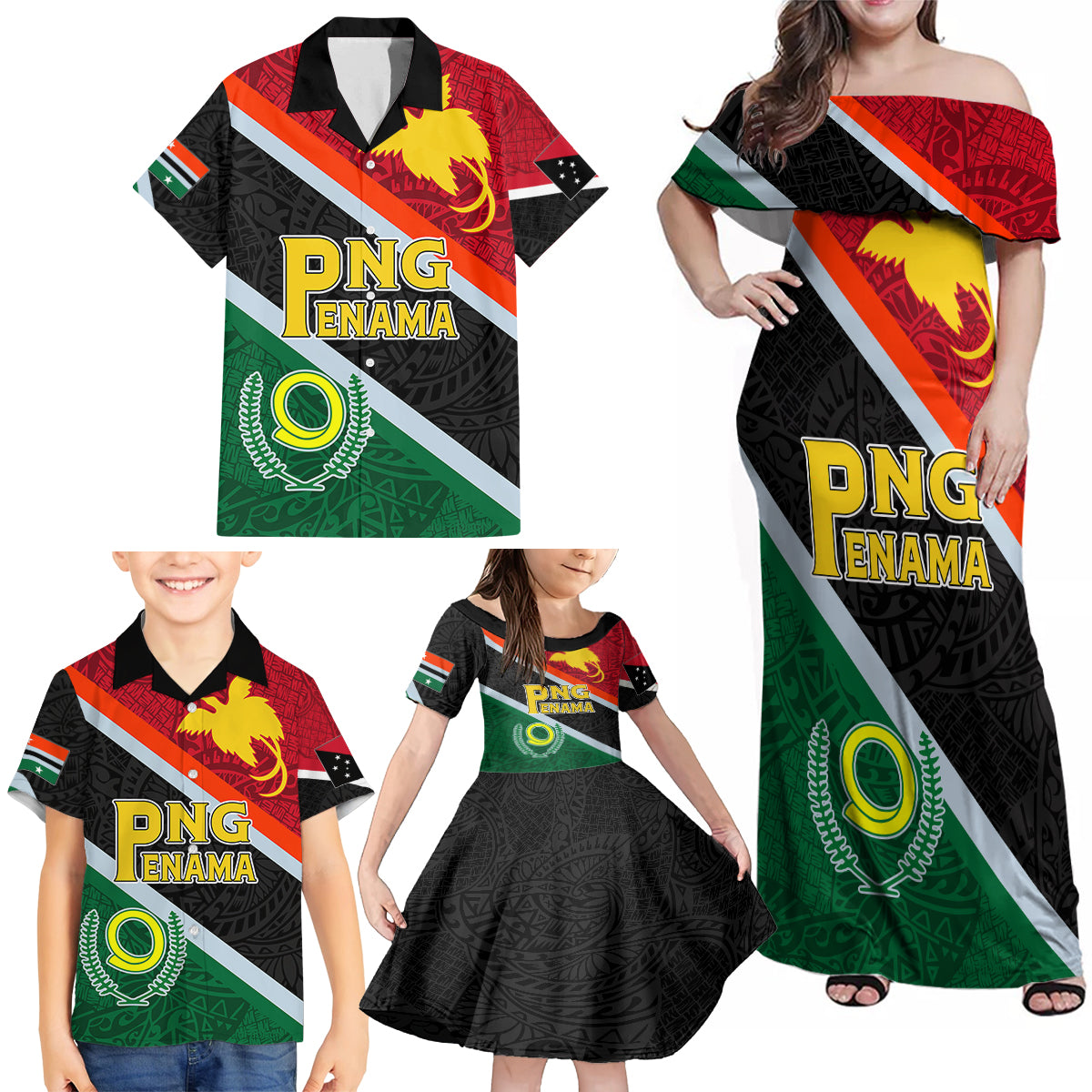Personalised Penama and Papua New Guinea Day Family Matching Off Shoulder Maxi Dress and Hawaiian Shirt Emblem Mix Style LT7 - Polynesian Pride