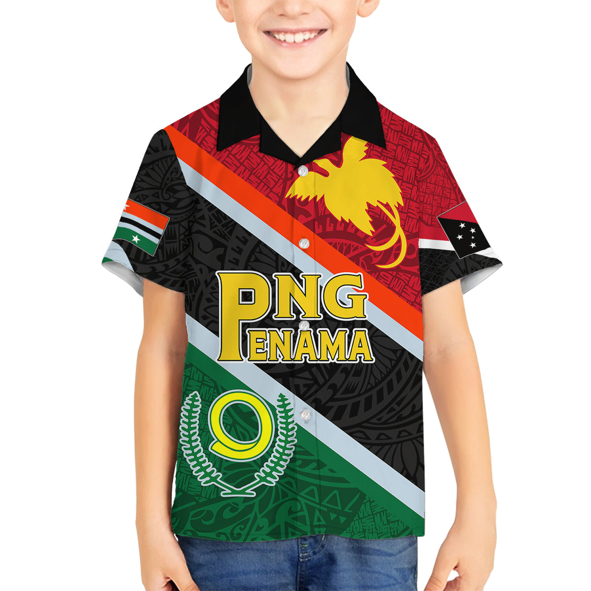 Personalised Penama and Papua New Guinea Day Family Matching Off Shoulder Maxi Dress and Hawaiian Shirt Emblem Mix Style LT7 Son's Shirt Colorful - Polynesian Pride