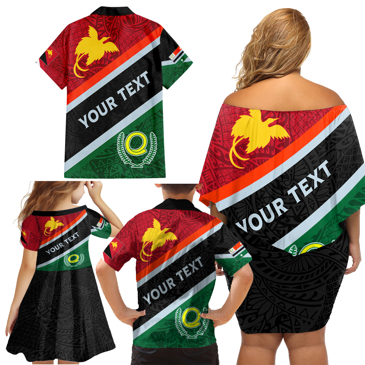 Personalised Penama and Papua New Guinea Day Family Matching Off Shoulder Short Dress and Hawaiian Shirt Emblem Mix Style LT7 - Polynesian Pride