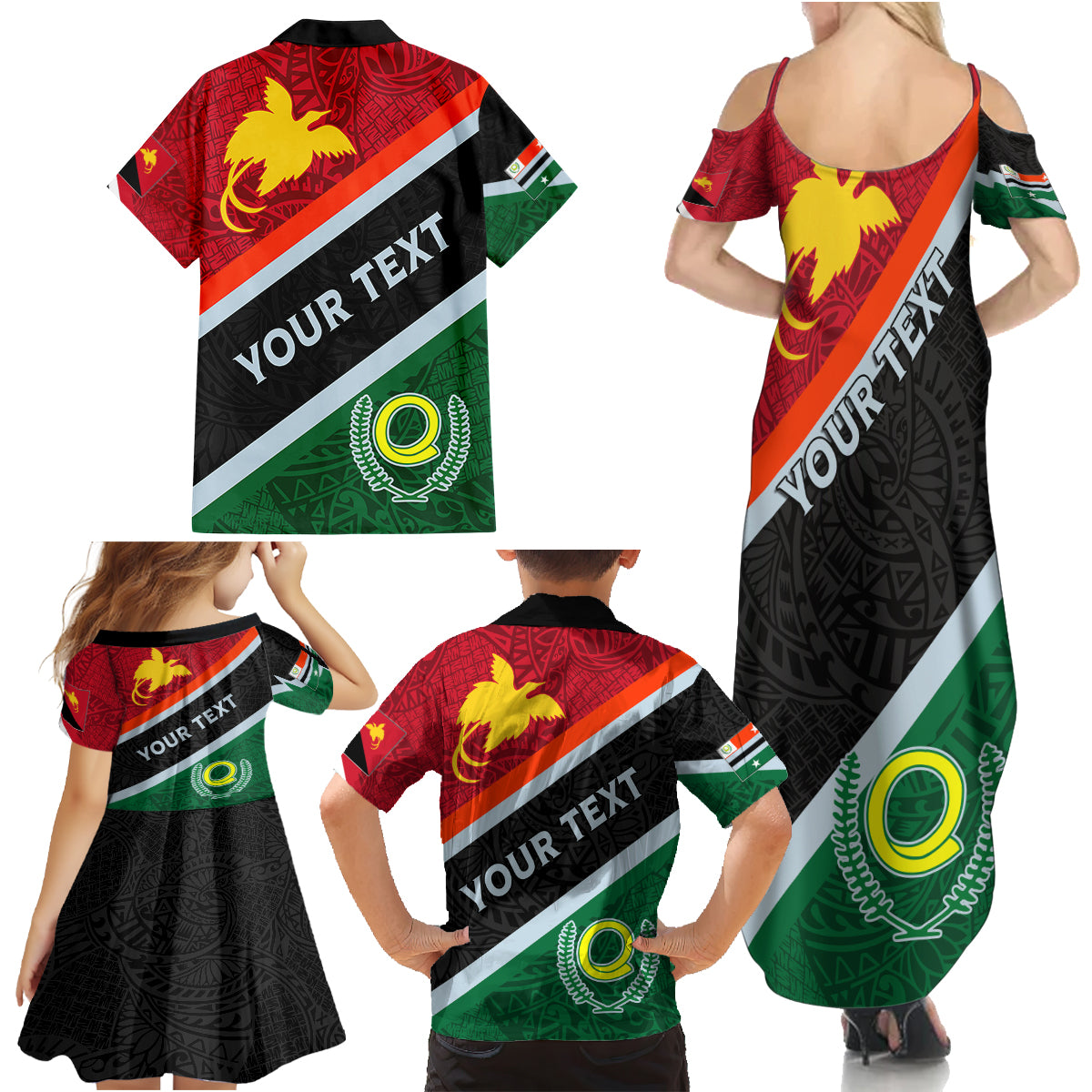 Personalised Penama and Papua New Guinea Day Family Matching Summer Maxi Dress and Hawaiian Shirt Emblem Mix Style LT7 - Polynesian Pride