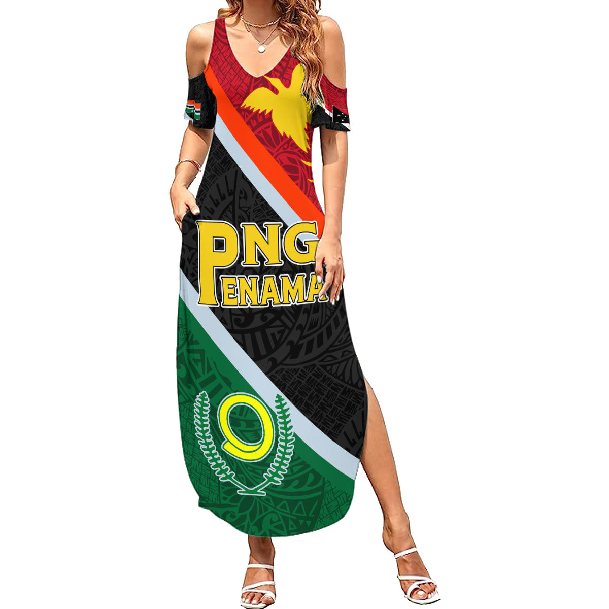 Personalised Penama and Papua New Guinea Day Family Matching Summer Maxi Dress and Hawaiian Shirt Emblem Mix Style LT7 Mom's Dress Colorful - Polynesian Pride