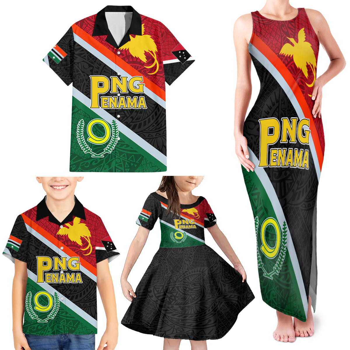 Personalised Penama and Papua New Guinea Day Family Matching Tank Maxi Dress and Hawaiian Shirt Emblem Mix Style LT7 - Polynesian Pride