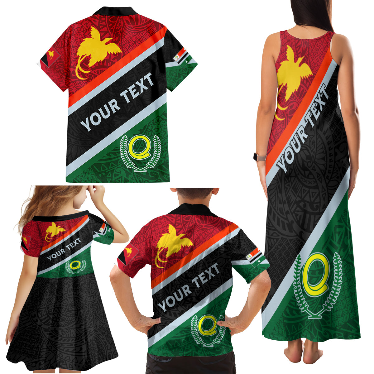 Personalised Penama and Papua New Guinea Day Family Matching Tank Maxi Dress and Hawaiian Shirt Emblem Mix Style LT7 - Polynesian Pride