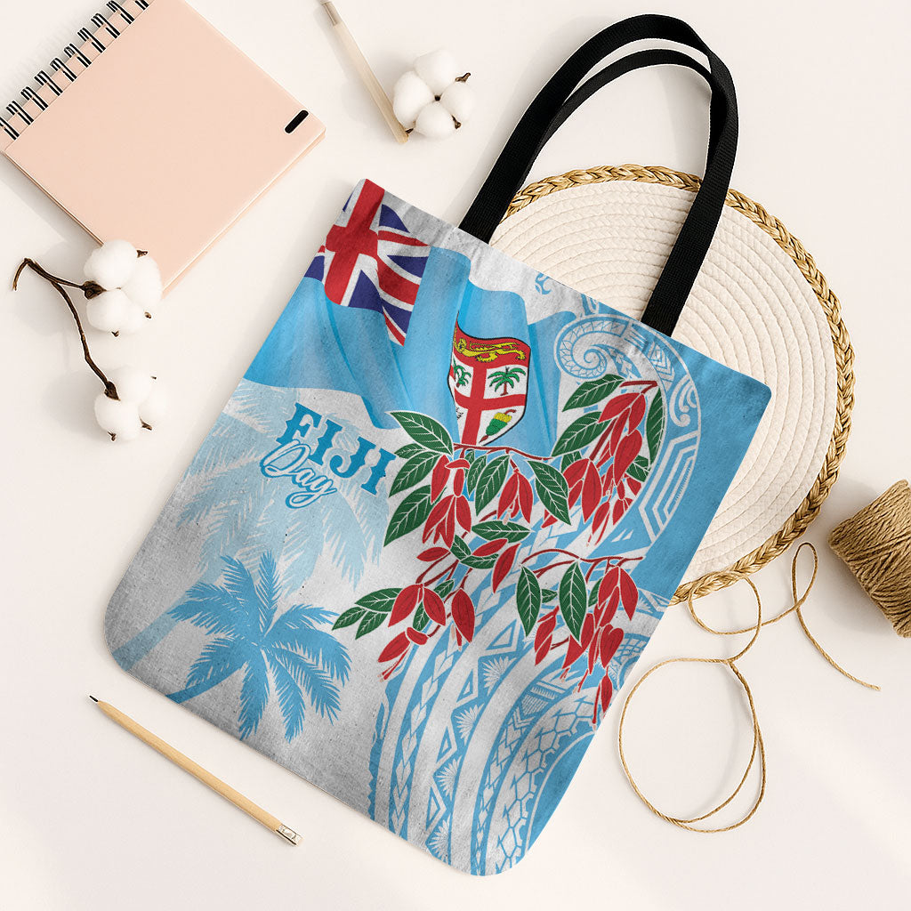 Bula Fiji Day Tagimaucia Palms Tote Bag Toso Mai Viti LT7 Black Strap One Size Turquoise - Polynesian Pride