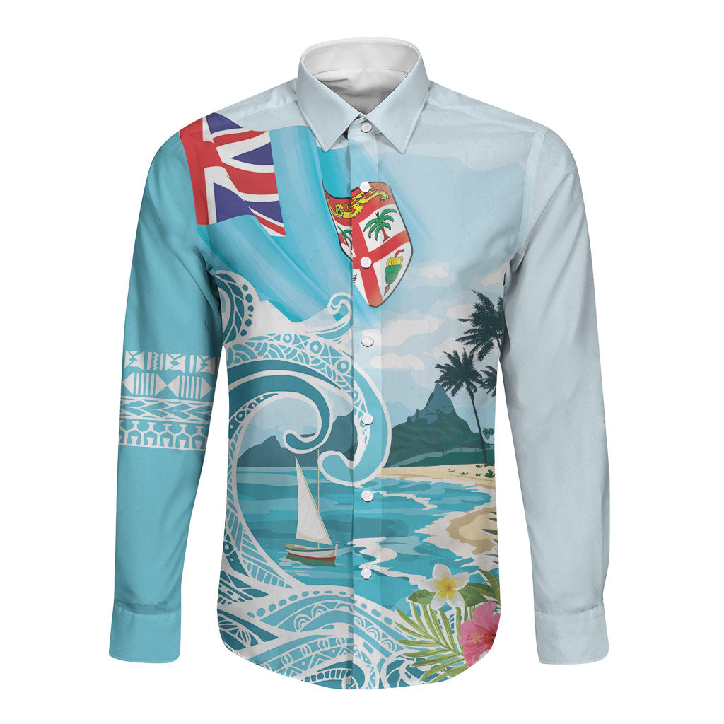 Bula Fiji Seascape Long Sleeve Button Shirt Fiji Day - Islands Heritage LT7 Unisex Multicolor - Polynesian Pride
